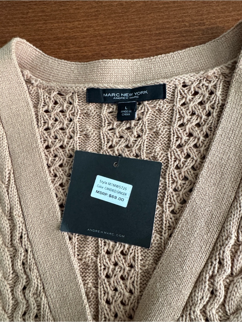 Marc New York Tan Cable-Knit Cropped Button Cardigan